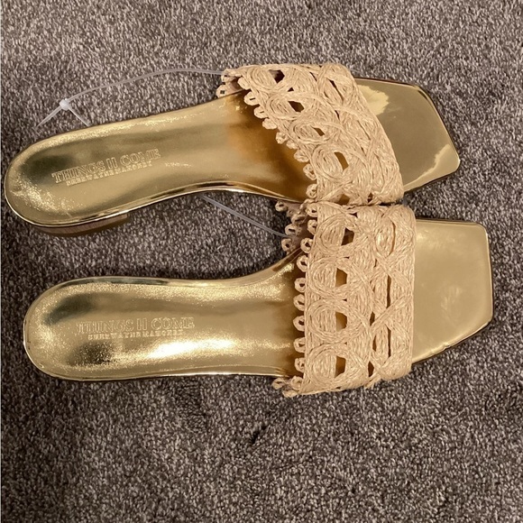 NWOT Things II Come Size 12 Women's Tavita Slide Wood Heel Straw Flat Sandals - Picture 3 of 5